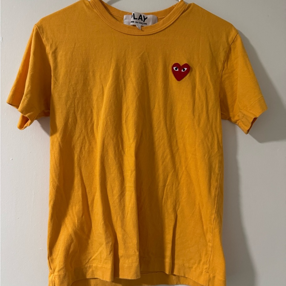 Comme des Garcons Yellow Red Heart Short Sleeve Tee